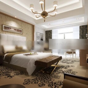 اتاق خواب با لوستر کلاسیک داخلی مدل سه بعدی