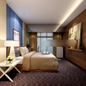 Interior Modern Bedroom Wood Wall Decor 3d model
