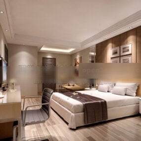 3д модель дизайна интерьера спальни в бежевых тонах