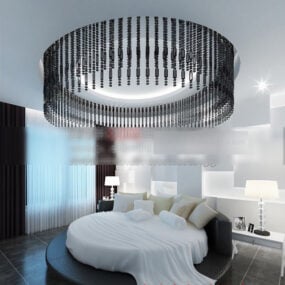 Modernes 3D-Interieur für ein rundes Bett im Schlafzimmer