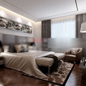 مدل سه بعدی دکوراسیون داخلی اتاق خواب هتل مدرن