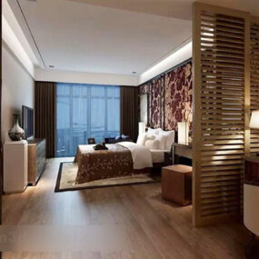 Bedroom Interior With Wood Screen 3d model
