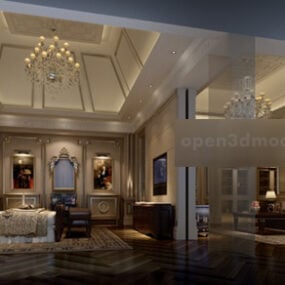 Modelo 3D de design de interiores de quarto de luxo