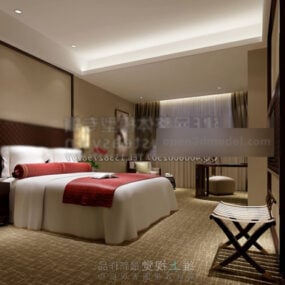 Hotel Double Bed Bedroom Interior 3D-malli