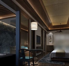 Schlafzimmer-Badewannen-Interieur, 3D-Modell