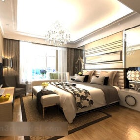 غرفة نوم فندق حديثة سرير مزدوج نموذج داخلي ثلاثي الأبعاد