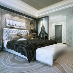 חדר שינה מודרני דגם 3D פנים מיטה רכה