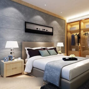 3д модель интерьера спальни с гардеробом