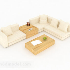 Modelo 3D de móveis de sofá com combinação minimalista bege