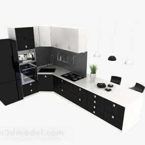 Modelo 3d de armário de cozinha preto em forma de L