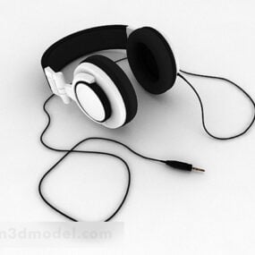 Black White Wired Headphones 3d model