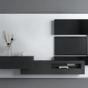 Black White Minimalist Tv Wall Design Interior 3d model
