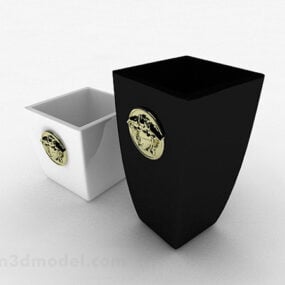 Černobílá čtvercová keramická váza 3D model