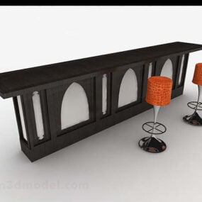 โมเดล 3 มิติชุดโต๊ะบาร์และเก้าอี้บาร์สีดำ