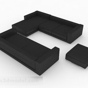 Black Leather Set Sofa Furniture 3d model