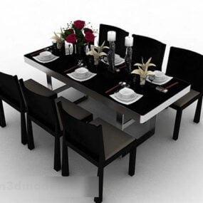 Mesa de comedor y silla negras modelo 3d