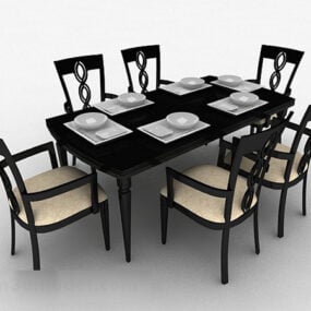 黒のダイニングテーブルと椅子の家具セット3Dモデル