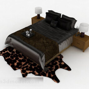 Model 3d Furnitur Tempat Tidur Ganda Hitam