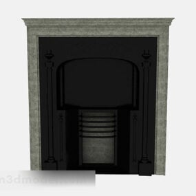 Black Iron Fireplace In Stone Frame 3d model