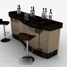 ブラックゴールドバーテー​​ブルと椅子3Dモデル