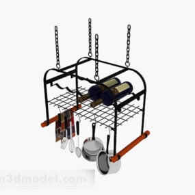 黑色悬挂式厨房厨具架3d模型