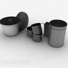 ظروف آشپزخانه فلزی مشکی مدل سه بعدی