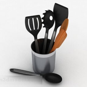 Secchio portaoggetti per utensili da cucina in metallo nero Modello 3d