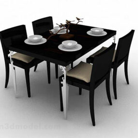 Mesa de jantar minimalista preta e cadeira modelo 3D