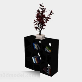 قفسه کتاب کوچک با گلدان گیاهی مدل سه بعدی