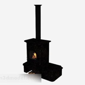 Furniture Black Stone Fireplace 3d model