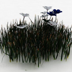 Modelo 3d de arbustos de flores azuis e brancas
