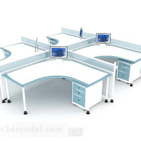 نموذج ثلاثي الأبعاد لمكتب متعدد الأشخاص باللونين الأزرق والأبيض