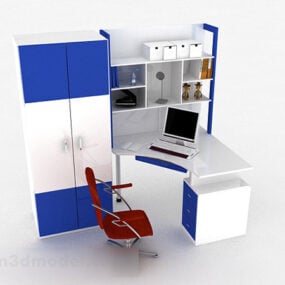 蓝色和白色学生书桌柜3d模型