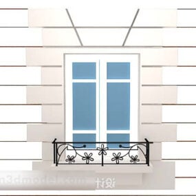 3д модель стеклянных окон с классическими перилами