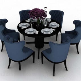 3д модель синего обеденного стола и стула