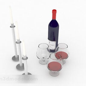 Mô hình 3d chai thủy tinh màu xanh rượu vang đỏ
