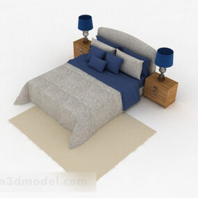 نموذج تصميم سرير مزدوج أزرق رمادي ثلاثي الأبعاد