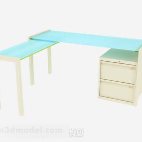 Blaues Büro-Schreibtisch-Möbel-3D-Modell