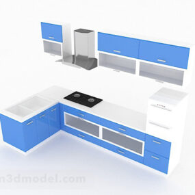 نموذج تصميم المطبخ الأزرق على شكل حرف L ثلاثي الأبعاد