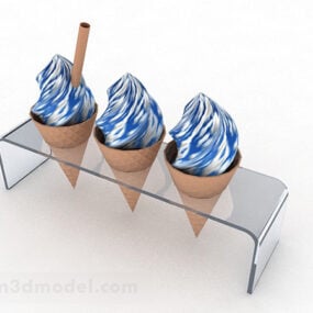 Mavi Beyaz Dondurma Külahı 3d modeli