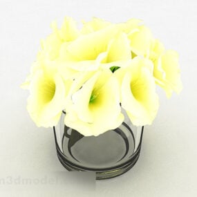 گلدان شیشه ای گل زرد دکوراسیون منزل مدل سه بعدی
