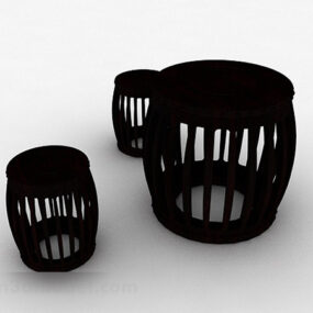 Hnědá stolička v čínském stylu 3D model