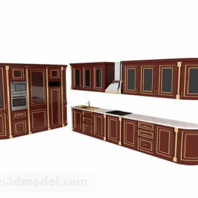 Brown L Shaped Wooden Cabinet 3d model