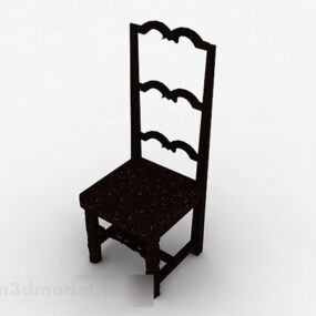 茶色の彫刻が施された木製椅子 3D モデル