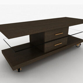 Brown Wood Glass Coffee Table 3d model