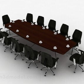 نموذج ثلاثي الأبعاد لطاولة الاجتماعات والكراسي باللون البني