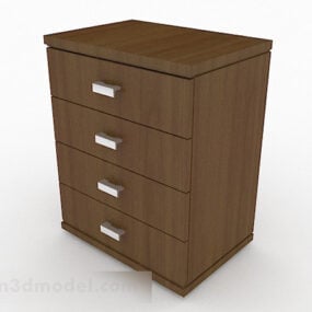 Brown Four-layer Wooden Bedside Table 3d model