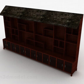 خزانة عرض خشبية كبيرة باللون البني نموذج ثلاثي الأبعاد