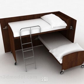 Minimalist Bunk Bed Brown Wooden 3d model