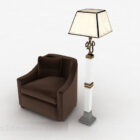 Kerusi berlengan coklat dengan lampu lantai